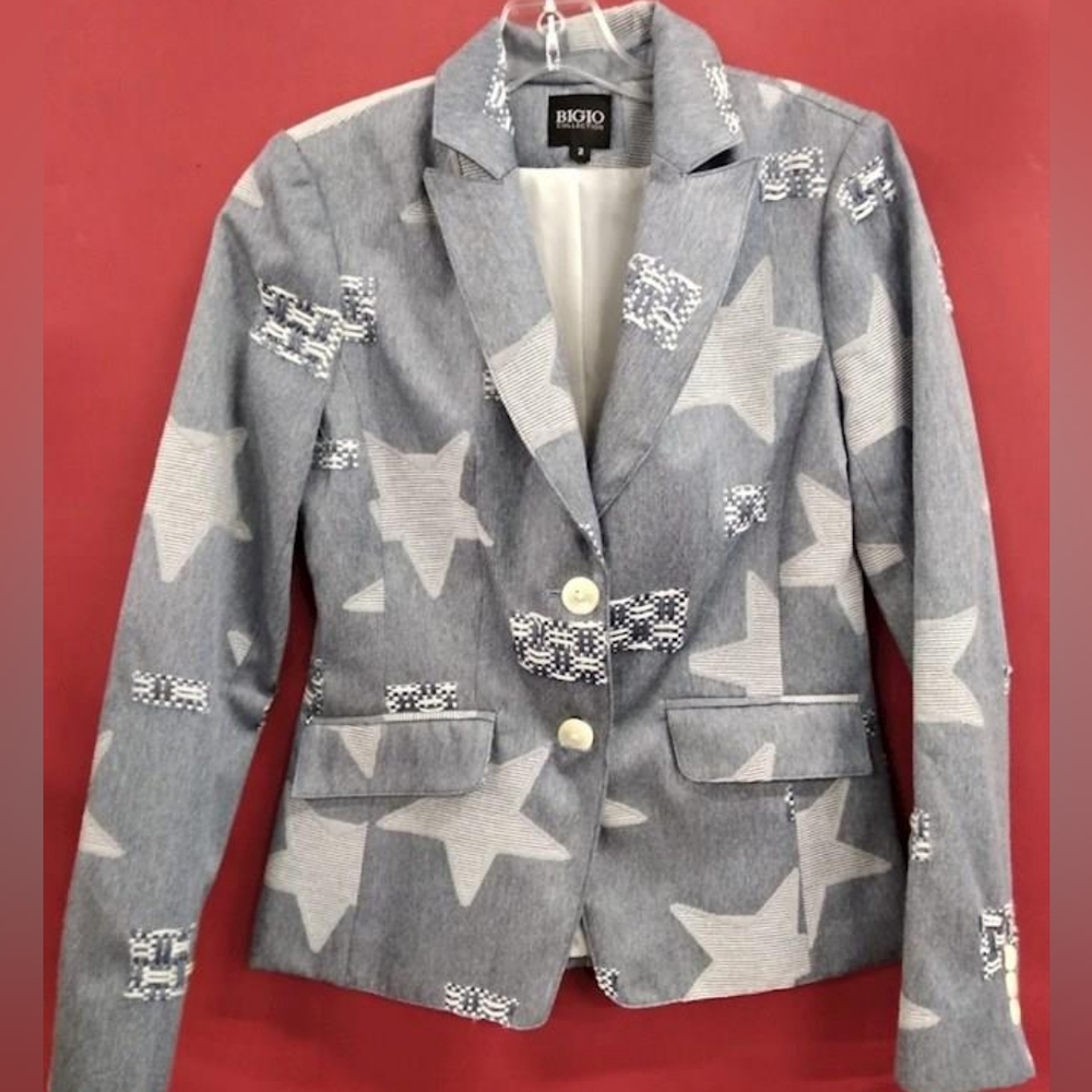 NWT Bigio Collection Women's Gray Long Sleeve Single-Breasted Blazer Size 2
